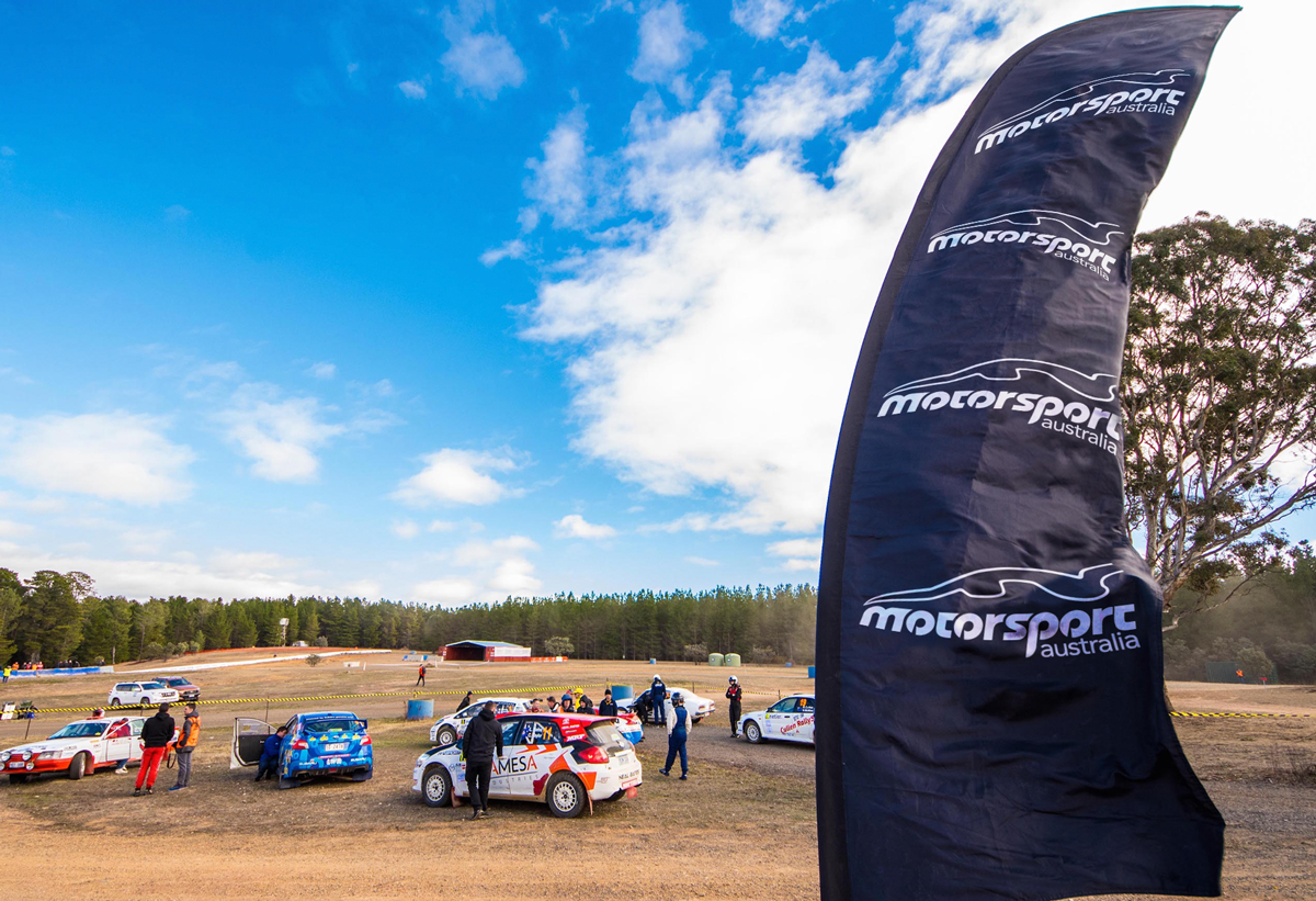 Flags at a Motorsport Australia Rally Championship event (image digitally altered)
